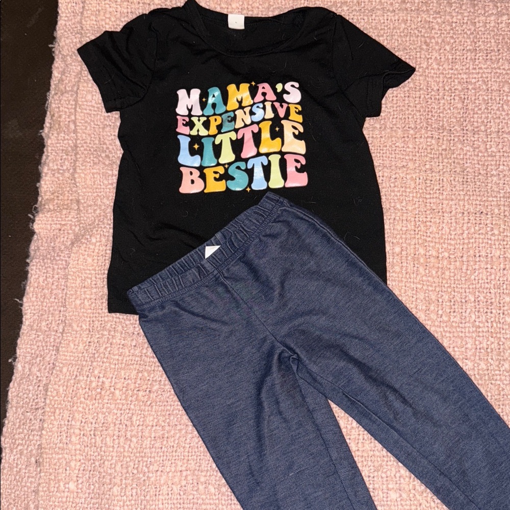 Black Graphic Tee and Blue Pants Set